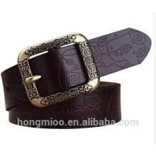 women's two-way pin buckle carve pattern genuine leather belt